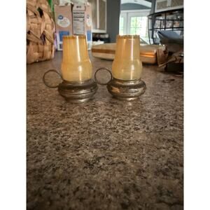 Vintage Set(2)Salt& Pepper Hurricane Lantern Oil Lamp Shakers MCM Plastic/Metal